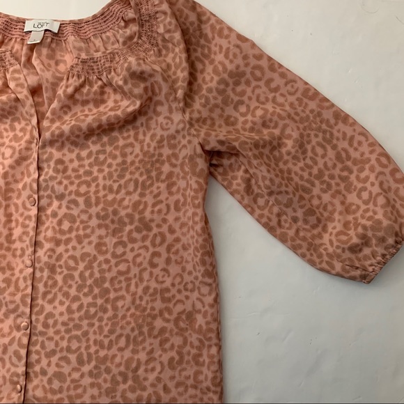Loft NWOT Leopard Print Split Neck Button Blouse - Picture 6 of 8